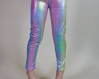 Girls Pastel Metallic Shiny Rainbow Birthday Leggings- Birthday Gift-for-her leg gings pants