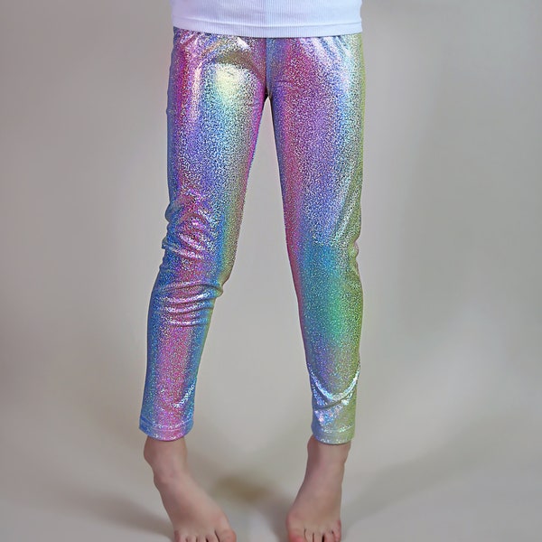 Girls Pastel Metallic Shiny Rainbow Birthday Leggings- Birthday Gift-for-her leg gings pants