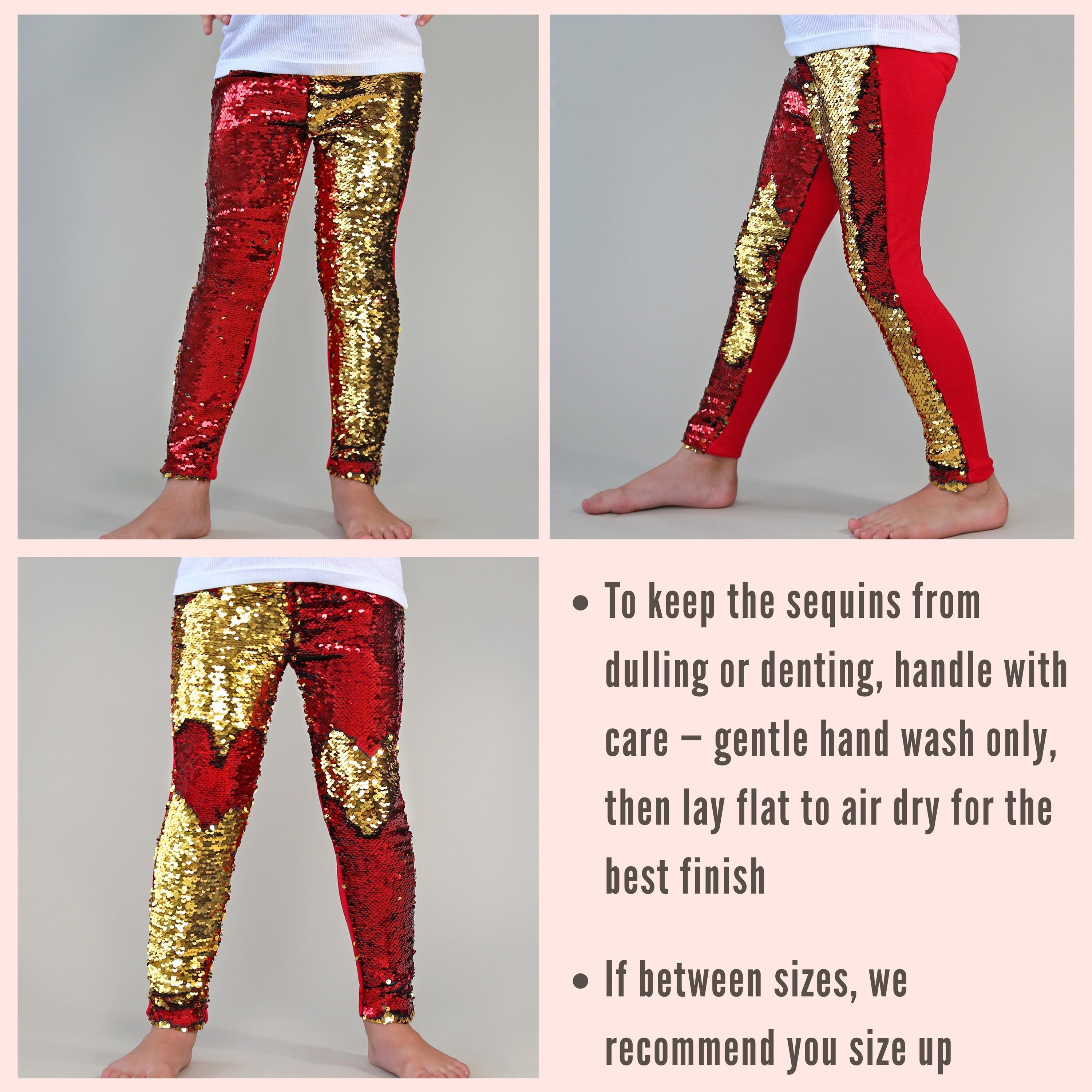 IQYU Legging à Paillettes Pour Femme Rouge - Pantalon Métallique Fête & Danse
