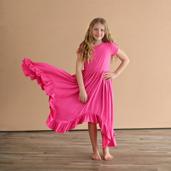 Hot Pink Boho Dress Long Ruffle Dress High low Hem Ruffle Dress Full Skirt Red Dress Hot Pink Twirly Dress Etsy Canada
