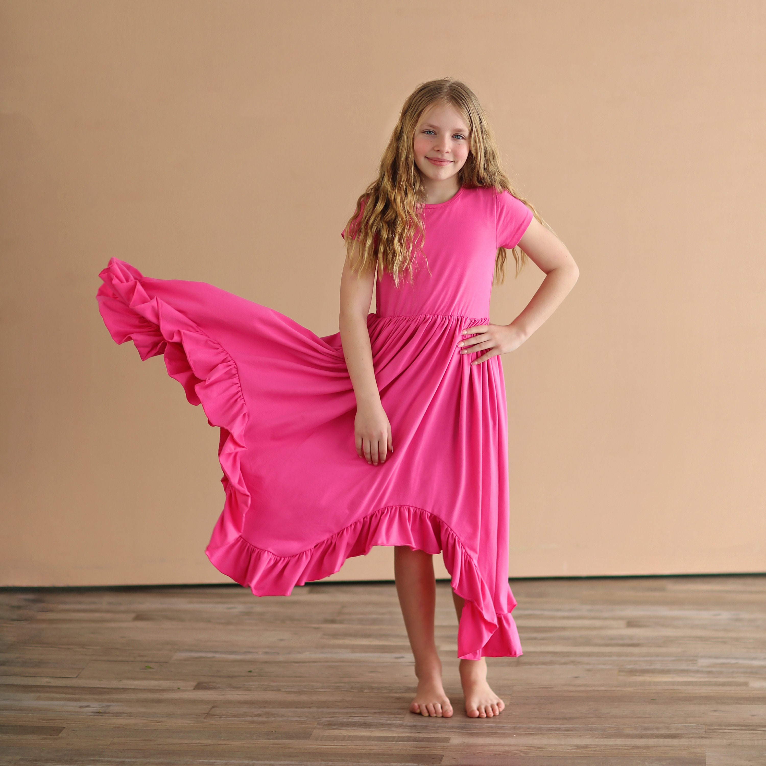 Neon pink top ruffle dress