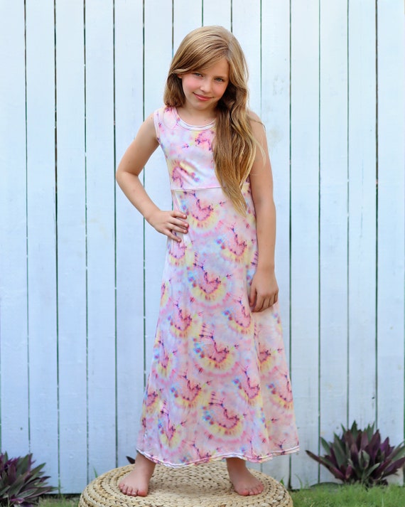 Pastel Pink Tie Dye Maxi Dress Girls Dress Maxi Dress | Etsy