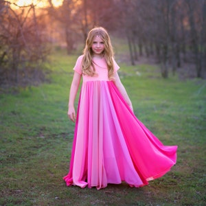 Pink Floor Length Chiffon Bohemian Junior Twirl Maxi Dress Valentines Dress, Wedding, Flower Girl, Boho Beach, Photoshoot, Birthday, Party image 5