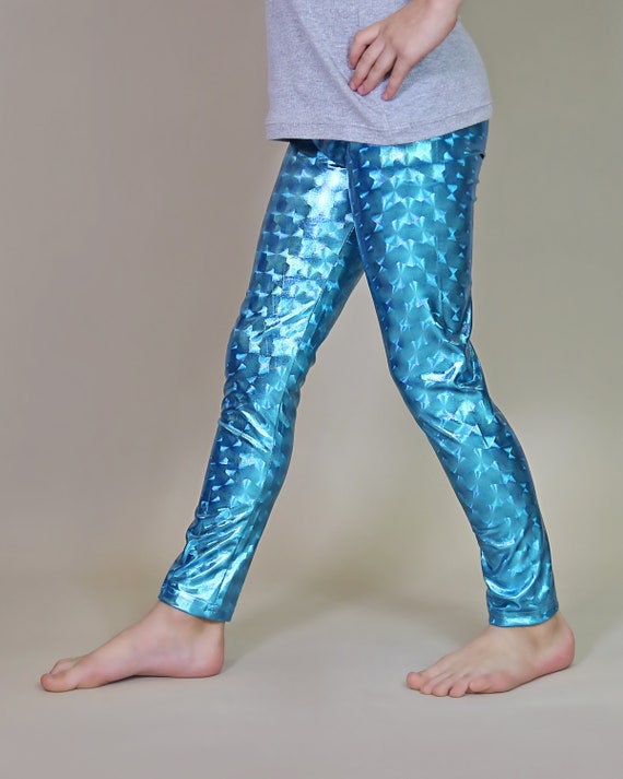 Aqua Holographic Leggings - Aqua Leggings - Turquoise Holographic Pants -  Aqua Holographic Metallic Pants