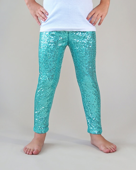 Teal Sequin Pants Turquoise Leggings Turquoise Sequin Leggings Aqua Sequin  Pants 