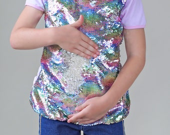 Pastel Rainbow Reversible Sequined Shirt - Rainbow Sequin Shirt - Pastel Sequined Shirt - Magic Sequin Shirt