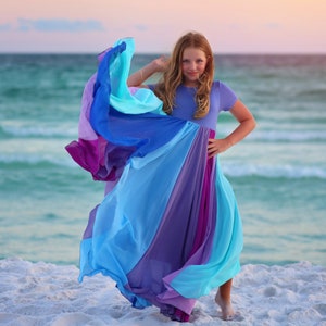 Purple Floor Length Chiffon Bohemian Junior Twirl Maxi Dress Wedding, Flower Girl, Boho Beach, Comfortable, Photoshoot, Birthday, Party image 1