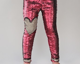 Wine and Tan Reversible Sequined Pants - Burgundy Flip Sequin Pants - Red and Tan Sequined Pants