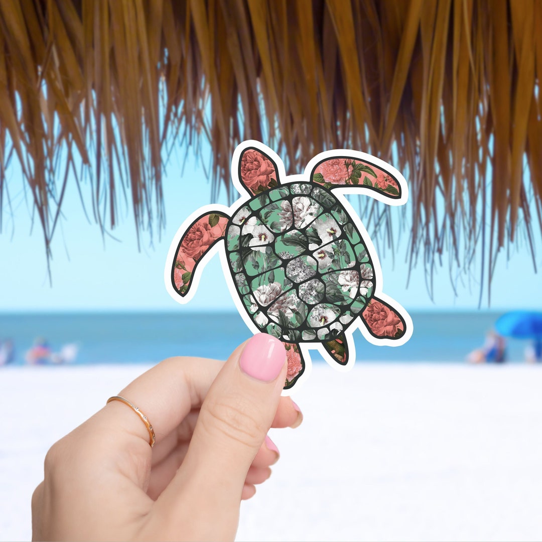 Floral Turtle Sticker- Tumbler Sticker, Decal, Laptop Sticker, Water ...