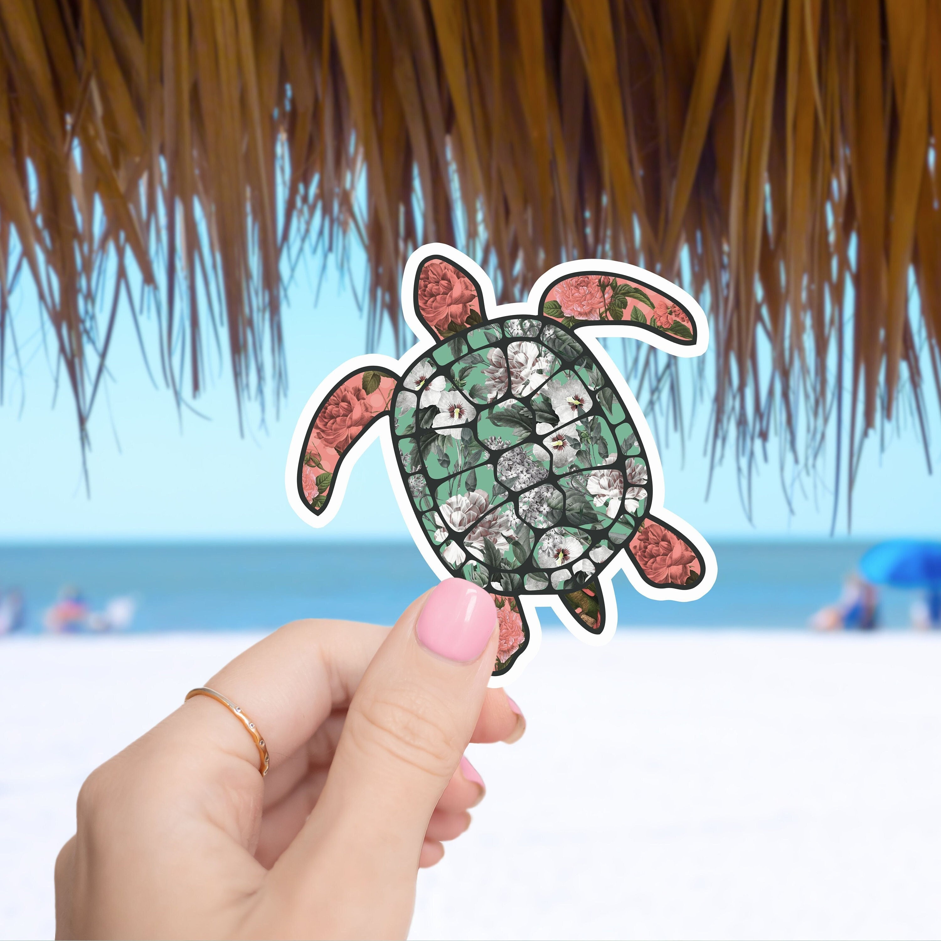 Turtlef Stickers Floral Turtle Sticker- Tumbler Sticker, Decal, Laptop Sticker, Water ...