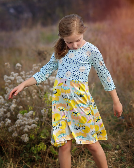 Buy A-line Dress - Girls Dress - Twirly Dress - Birthday Dress - Party Dress  - Aqua and Yellow Floral Dress Online in India - Etsy