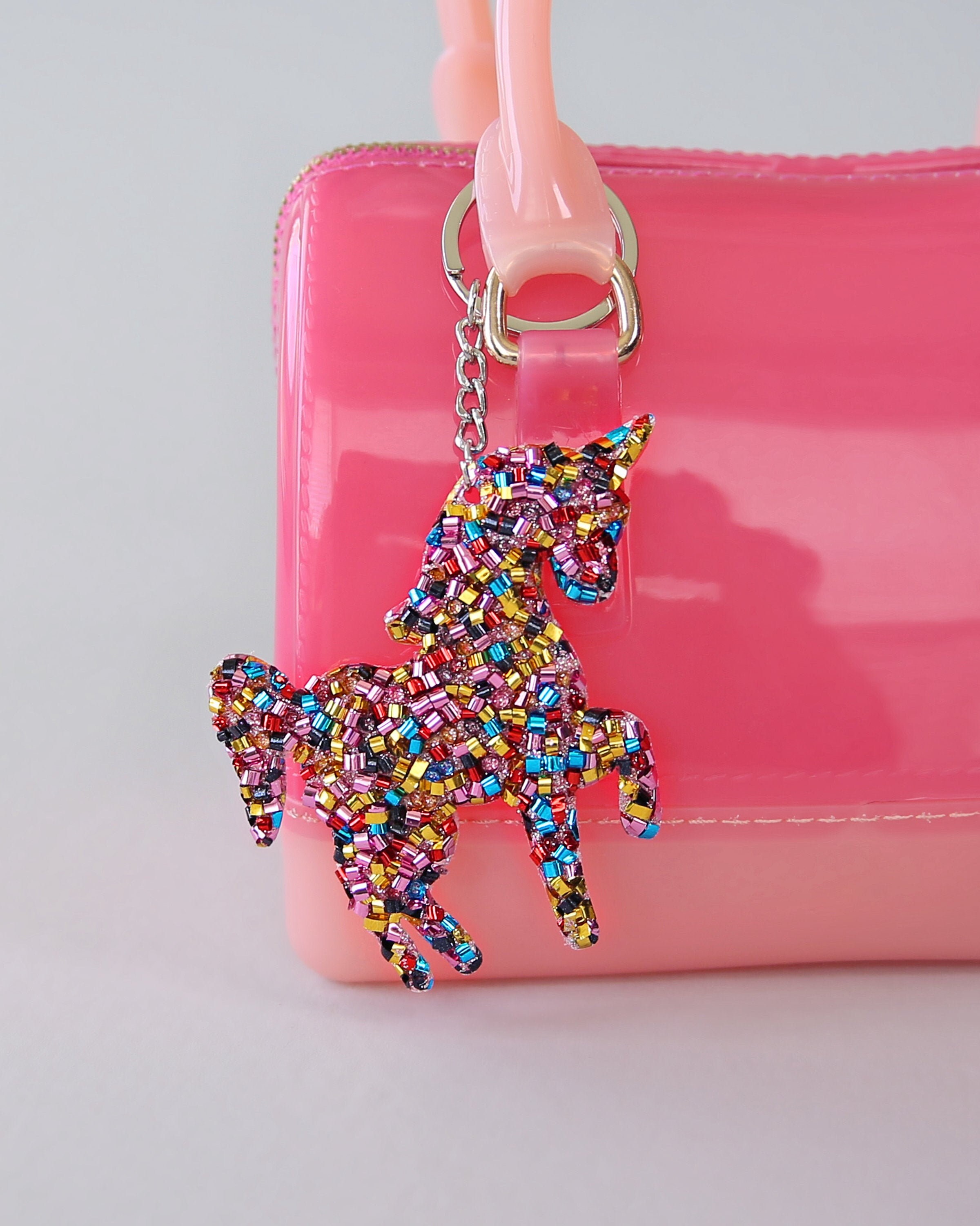 Beaded Rainbow Unicorn Keychain Bead Keychain Rainbow Bead Etsy UK