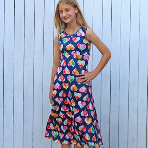 Blue and Rainbow Hearts Maxi Dress - Girls Dress - Maxi Dress - Birthday Dress - Party Dress - Blue Heart Maxi Dress