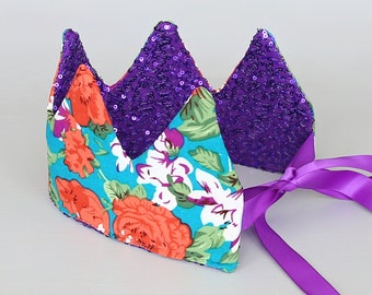 Purple Dress Up Crown - Sequin Crown - Birthday Crown - Purple Floral Crown REVERSE to Purple Sequins - Fits all