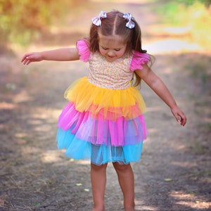 Rainbow Sparkling Sequin Top Tulle Girl Dress Flower Girl Birthday Outfit, Princess Chiffon Party Dress, Perfect Gift for Special Occasions image 4