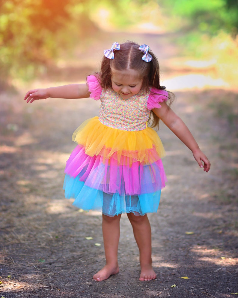 Rainbow Sparkling Sequin Top Tulle Girl Dress Flower Girl Birthday Outfit, Princess Chiffon Party Dress, Perfect Gift for Special Occasions image 4