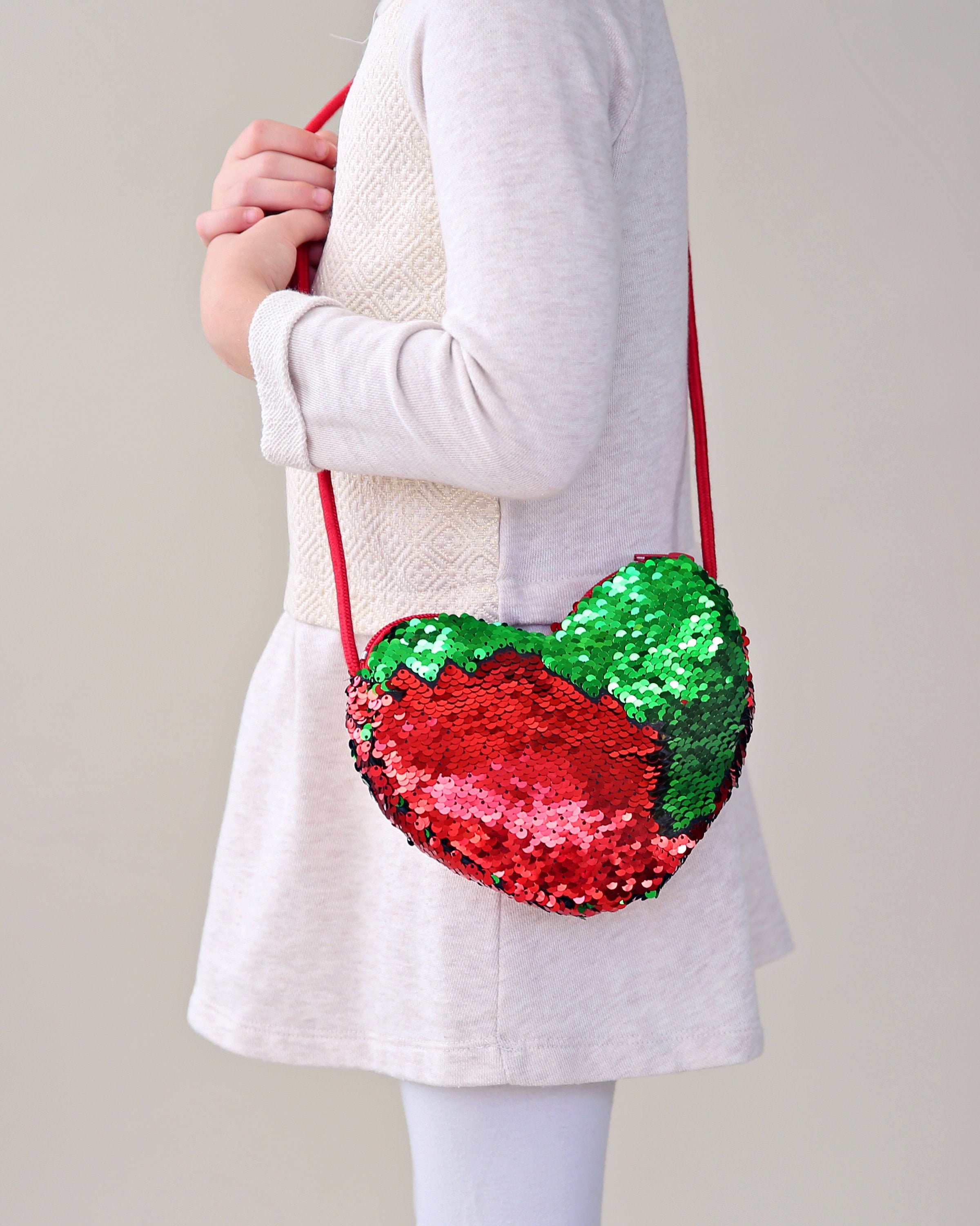 Heart Sequin Purse - Flip Sequin Heart Bag - Girls Heart Purse - Red and Green Flip Heart Bag