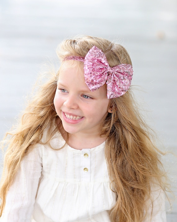 Sequin Bow Pink Headband Amazon.com : Hot Pink Sequin Bow Headband for Girls  main image 2