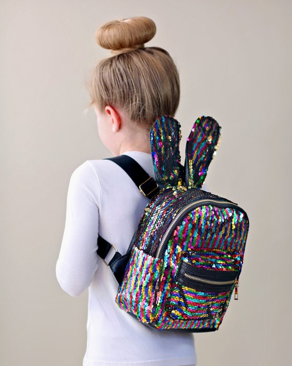 Rainbow Bunny Backpack Bunny Backpack Bunny Bag Reversible Sequin Backpack Sequin Backpack Sequin Bag Etsy
