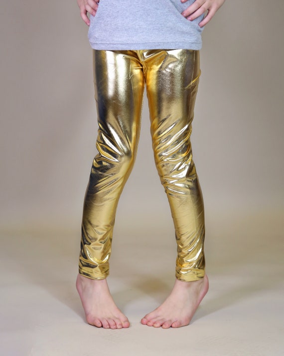Girls Shiny Gold Metallic Leggings Gold Leggings, Gold Pants, Gold