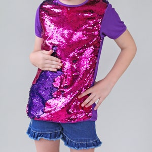 Hot Pink and Purple Reversible Sequined Shirt - Hot Pink Sequin Shirt - Purple Sequined Shirt - Magic Sequin Shirt - Girl Birthday Gift