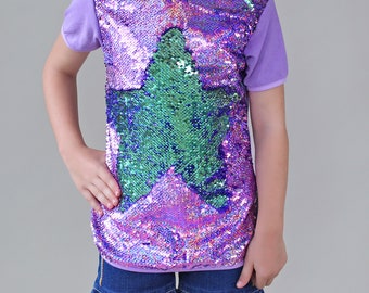 Mint and Lavender Reversible Sequined Shirt - Aqua and Purple flip Sequin Shirt - Lavender/MintSequined Shirt - Magic Sequin Shirt