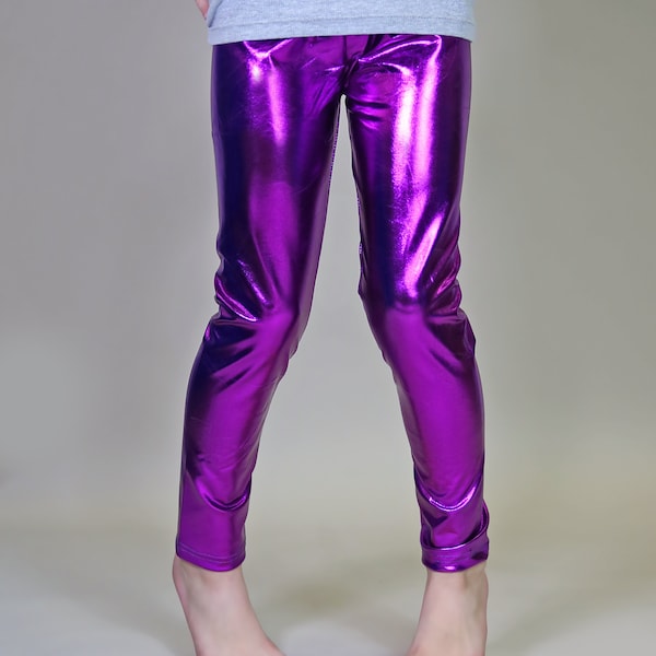 Girls Purple Metallic Leggings - purple leggings, purple pants, purple metallic pant, purple, metallic pants, metal pants, dance pants