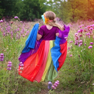 Rainbow Floor Length Chiffon Bohemian Junior Twirl Maxi Dress Wedding, Flower Girl, Boho Beach, Comfortable, Photoshoot, Birthday, Party image 3