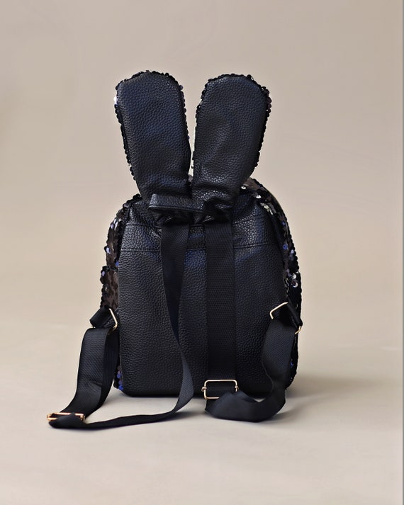 Black and Silver Bunny Backpack Bunny Backpack Bunny Bag 