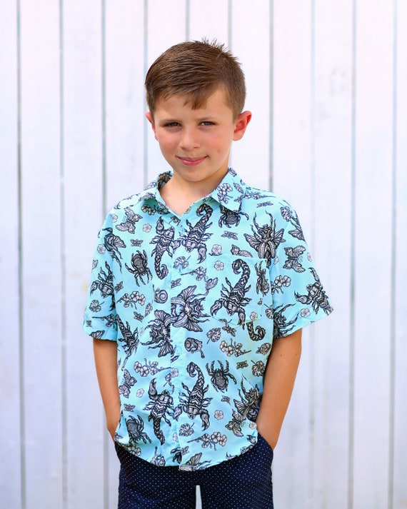 Boys Aqua Bug Shirt Button up Shirt - Boys Button Shirt