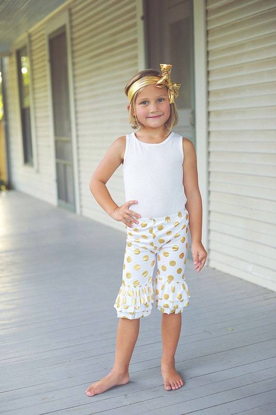 Pantalones blancos con volantes Pantalones cortos con volantes para ninas Pantalones de lunares de oro blanco Etsy Espana