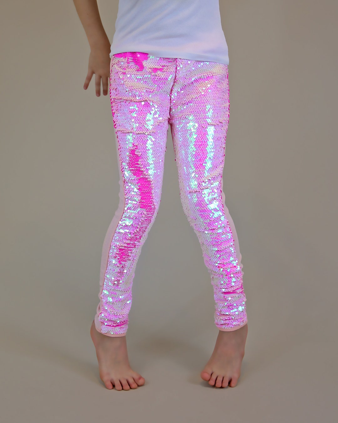 Hot Pink and Pink Reversible Sequined Pants Flip Sequin Pants Hot Pink