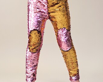 Pink and Gold Reversible Sequined Pants - Flip Sequin Pants - Pink and Gold Sequined Pants - Magic Sequin Pants