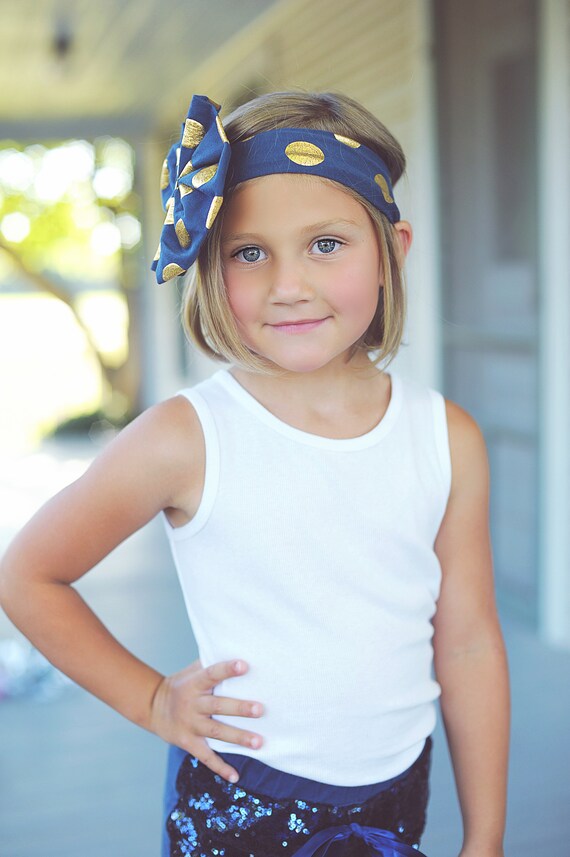 Navy and Gold Polka Dot Oversized Headband- Bow Headband  display picture 2