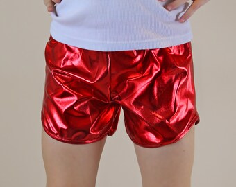 red shiny shorts