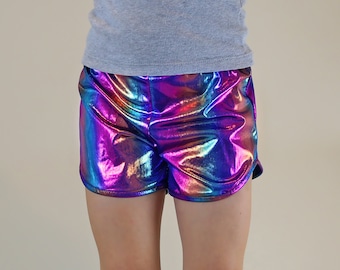Rainbow Trendy Kids Metallic Dress Shorts - Colorful Fashionable Short Shorts, Cute Trendy Gift-for-Her
