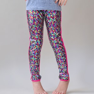 Girls Rainbow Shiny Sequin Pants - Rainbow Sequin Glitter Sparkle Leggings, rainbow pants, dance, costume, birthdayoutfits, girl leg gings