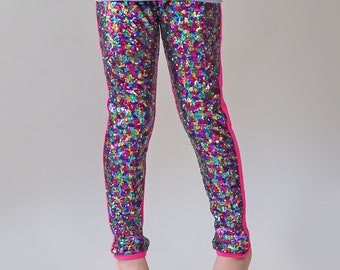 Girls Rainbow Sequin Leggings- Rainbow Leggings, Glitter pants, Rainbow pants, leggings, birthday pants, birthday outfit, rainbow sequins