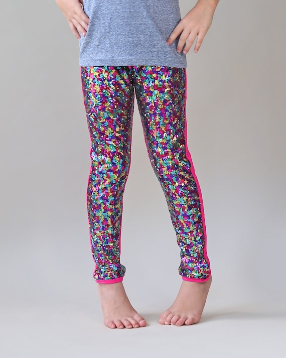 Girls Rainbow Shiny Sequin Pants Rainbow Sequin Glitter Sparkle