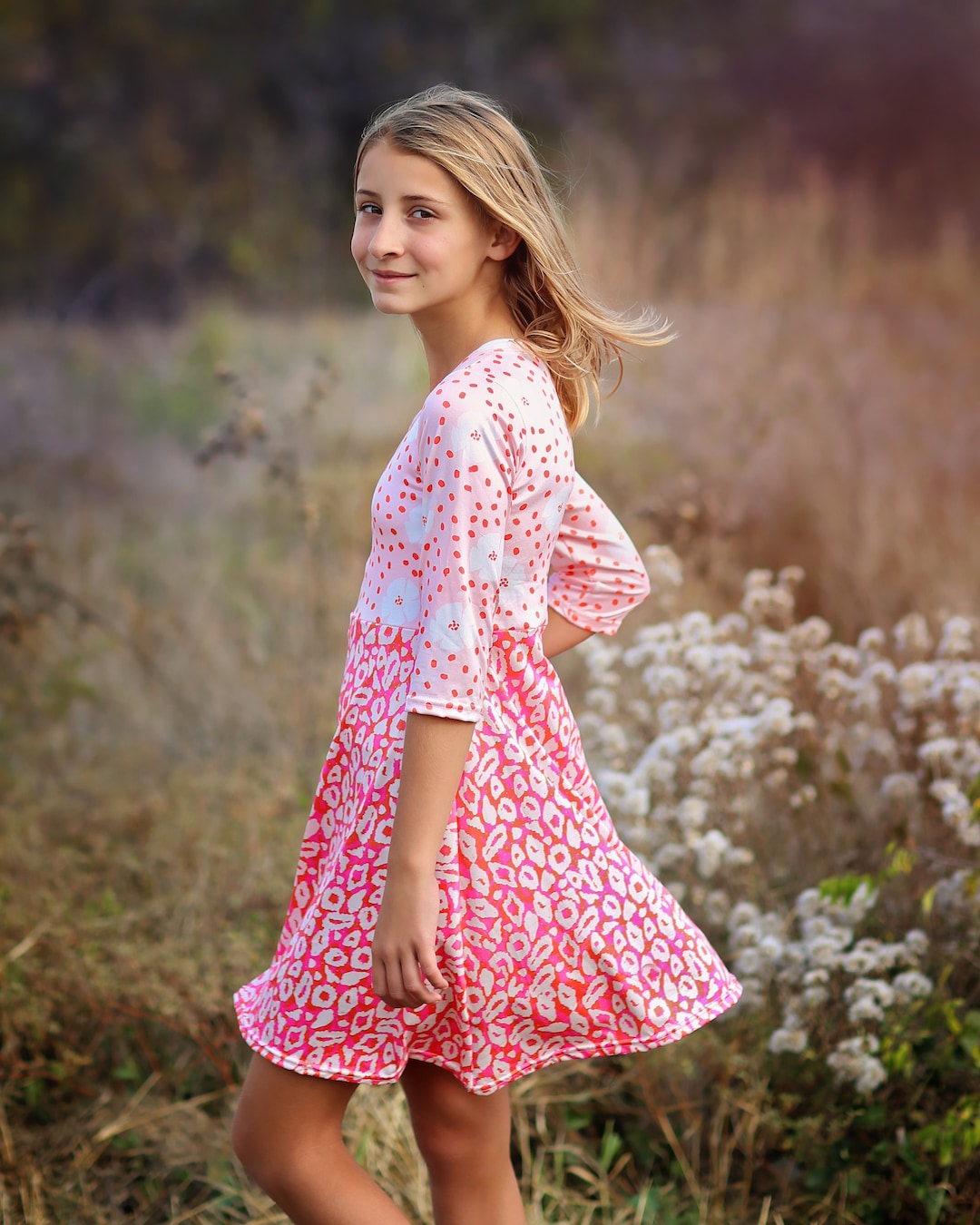 Pink and Orange Leopard Aline Dress Girls Back to School Dress