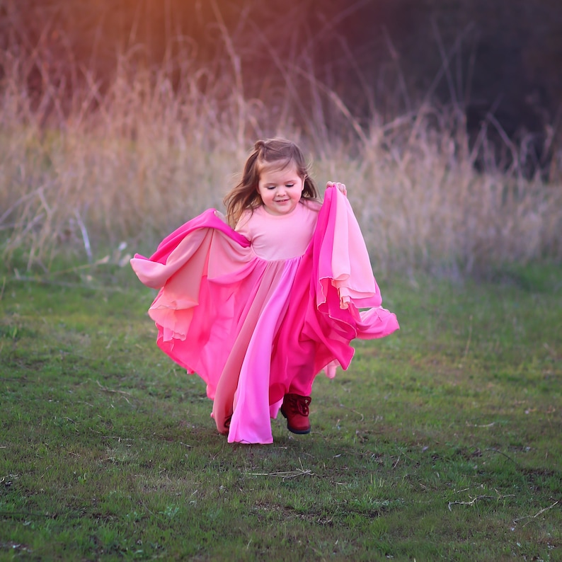 Pink Floor Length Chiffon Bohemian Junior Twirl Maxi Dress Valentines Dress, Wedding, Flower Girl, Boho Beach, Photoshoot, Birthday, Party image 6