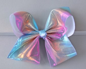 Large Metallic Pastel Rainbow Bow Clip - Metallic Bow Clip -  Large Rainbow Bow - Pastel Rainbow Bow - Oversized Cheer Bow