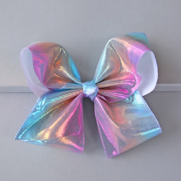 Large Metallic Pastel Rainbow Bow Clip - Metallic Bow Clip -  Large Rainbow Bow - Pastel Rainbow Bow - Oversized Cheer Bow