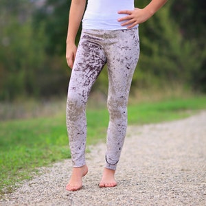 Gray Crushed Velvet Stirrup Leggings