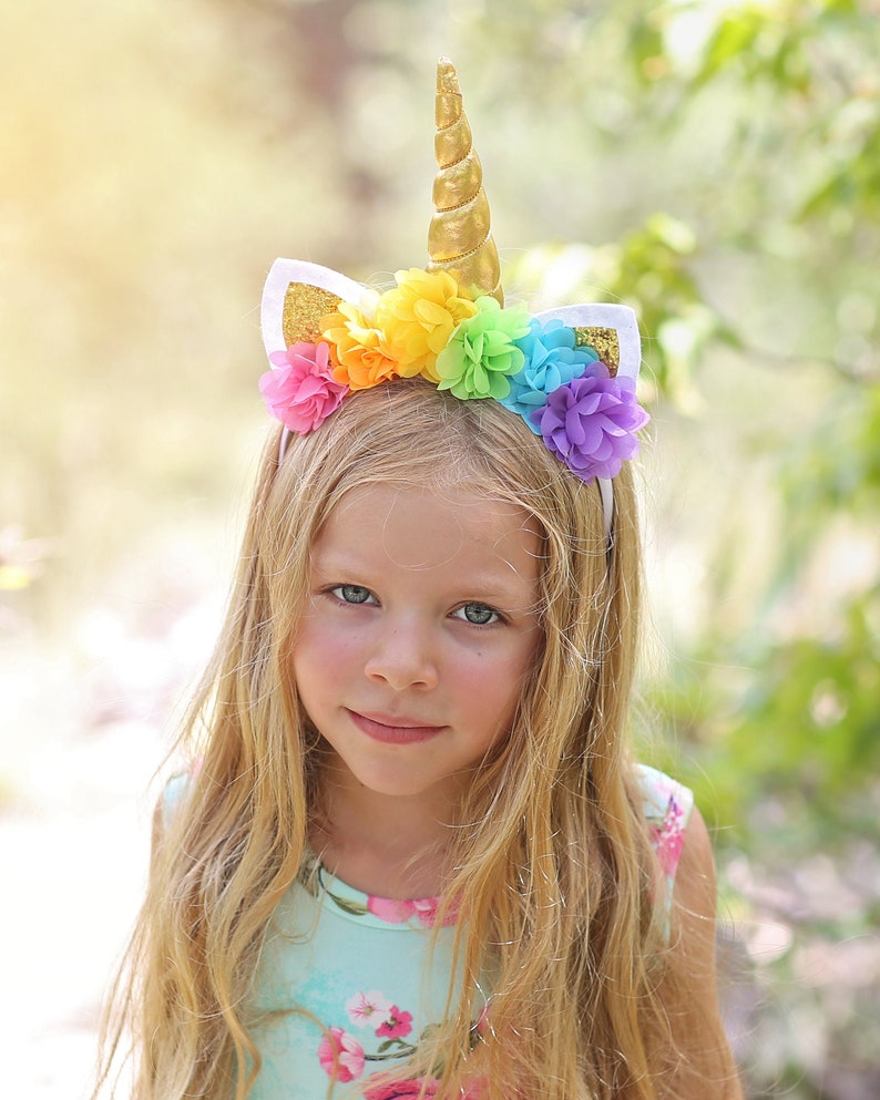 Unicorn Rainbow Flower Headband Rainbow Unicorn Headband Unicorn Horn Floral Headband image 1
