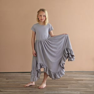 Gray Boho Dress Long Ruffle Dress High-low Hem Ruffle Dress Full Skirt Red Dress Gray Twirly Dress image 4