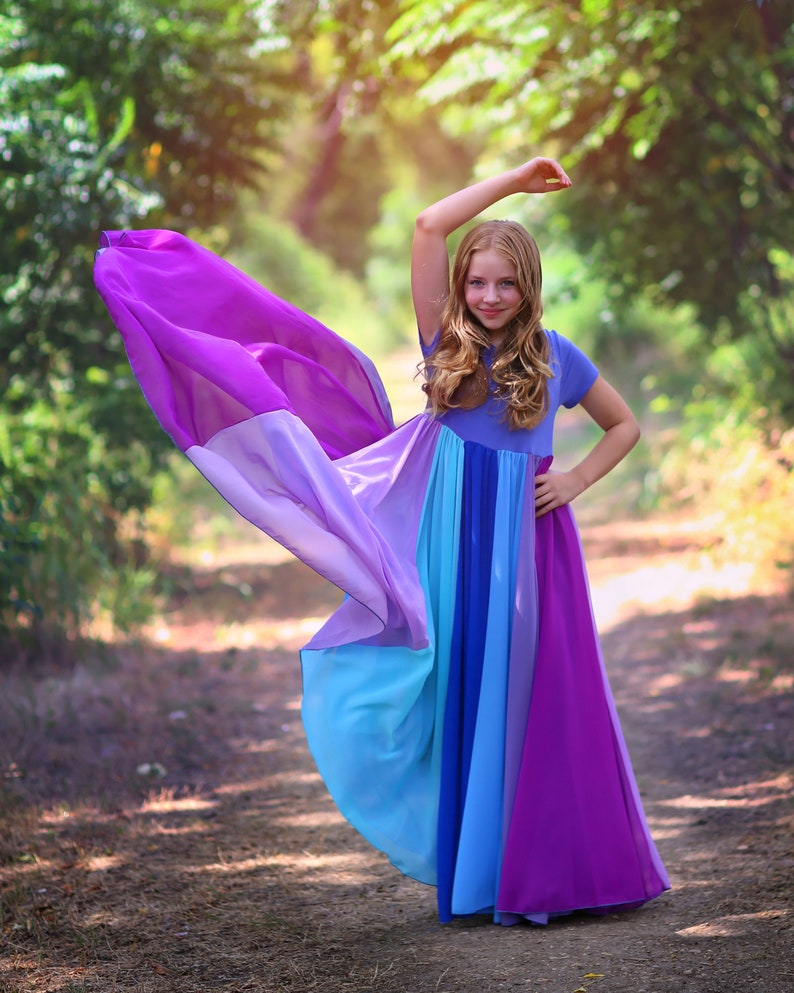 Purple Floor Length Chiffon Bohemian Junior Twirl Maxi Dress Wedding, Flower Girl, Boho Beach, Comfortable, Photoshoot, Birthday, Party image 7