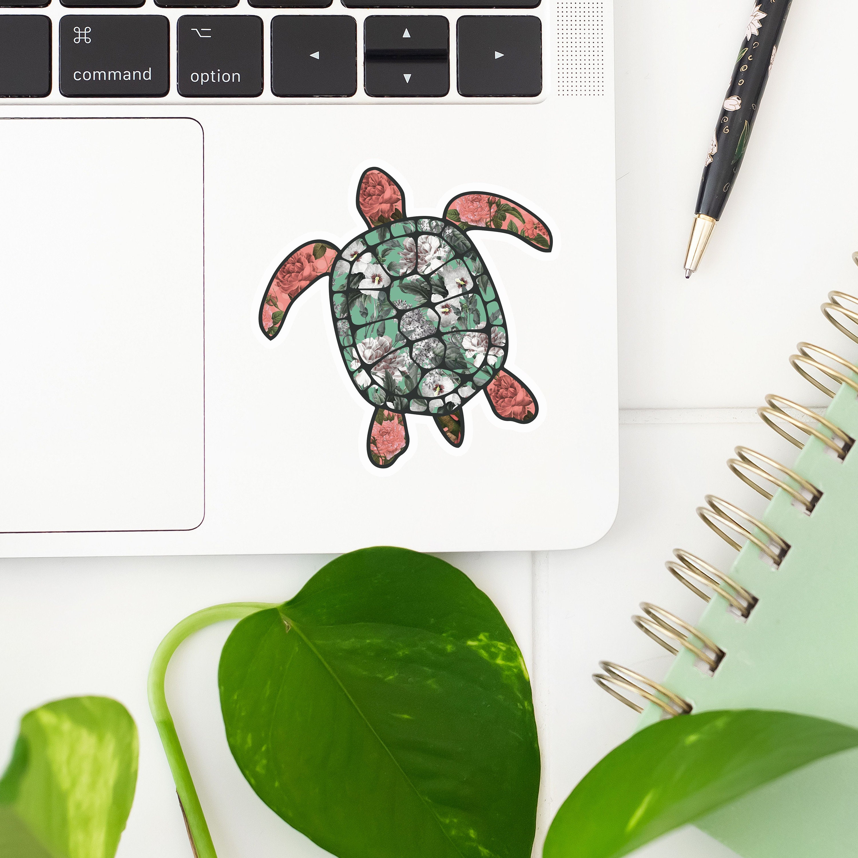 Floral Turtle Sticker- Tumbler Sticker, Decal, Laptop Sticker, Water ...