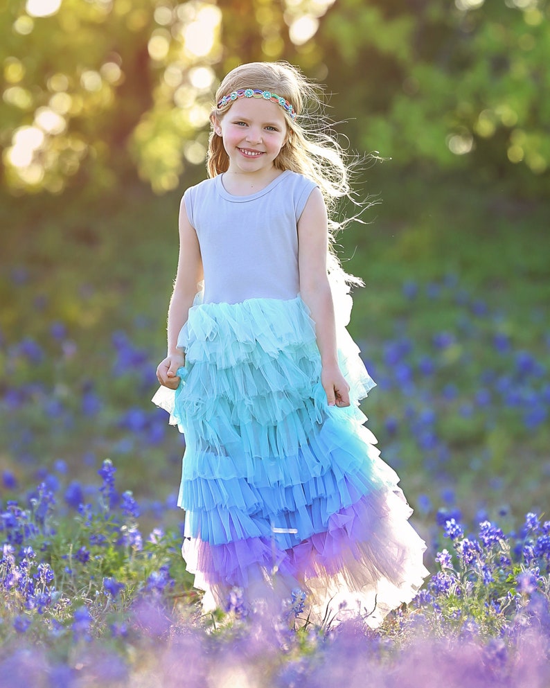 Blue Ombre Dress Long Blue Tutu Dress Blue Tutu Dress Birthday Dress Party Dress Twirly Dress Tutu Dress image 2