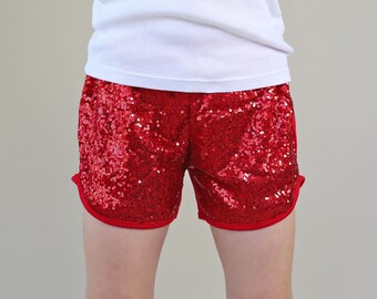 red sequin shorts